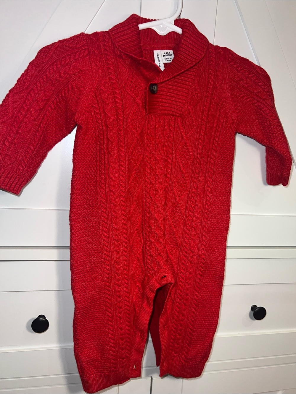 Janie and Jack Baby Red Cable Knit One Piece Romper 0-3 Months Christmas Holiday